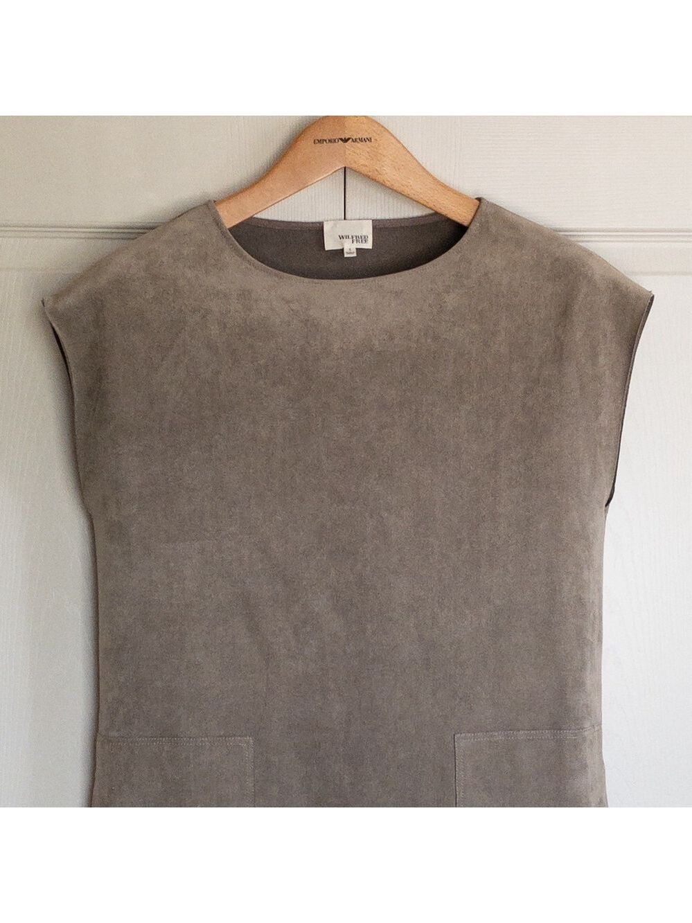 Wilfred Free Aritzia Faux Suede Nori Boxy Mini Dress Tunic Sleeveless Minimalist - Picture 3 of 10